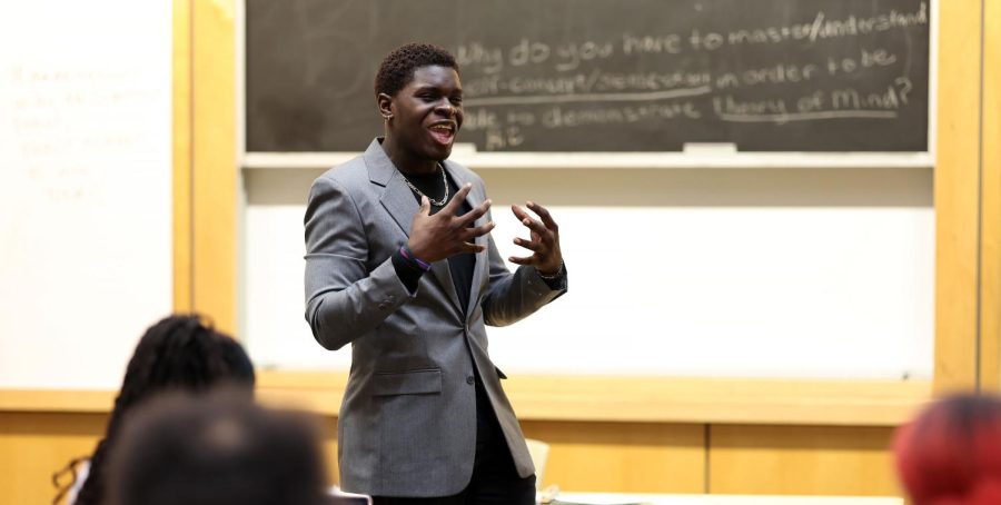 Virginia State University freshman John Poitier speaks at the HBCU National Speech & Debate Tournament in the semifinals. Poitier won fifth place in Impromptu Speaking and fourth in Informative Speaking. 