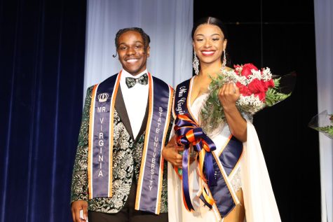 Newly selected Mr. Virginia State University Christopher Lawrence stands next to Miss Virginia State University Aliyah Mayers. Photo by Malik Johnson.