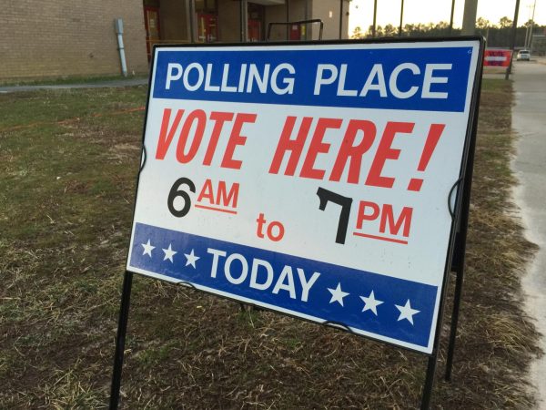 A sign welcomes voters to a long day of voting on Nov. 7. Many Petersburg citizens voted at Petersburg High School.
