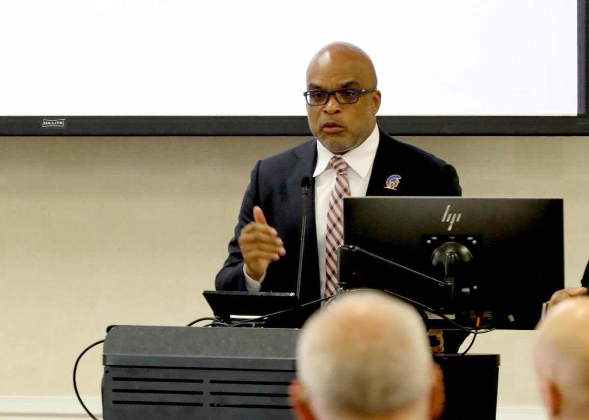 President Dr. Makola Abdullah speaks to the Board of Visitors about the state of the new construction on campus on Friday, Sept. 13. 