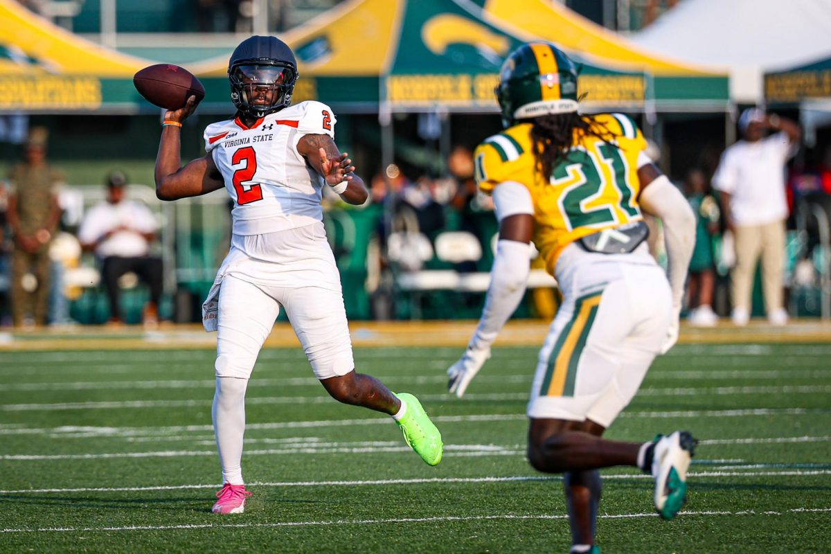 Quarterback Rahsaan Matthews, Jr. roles out to complete a pass in the  first quarter against Norfolk State on Saturday, Sept. 6. 
Contributed photo.