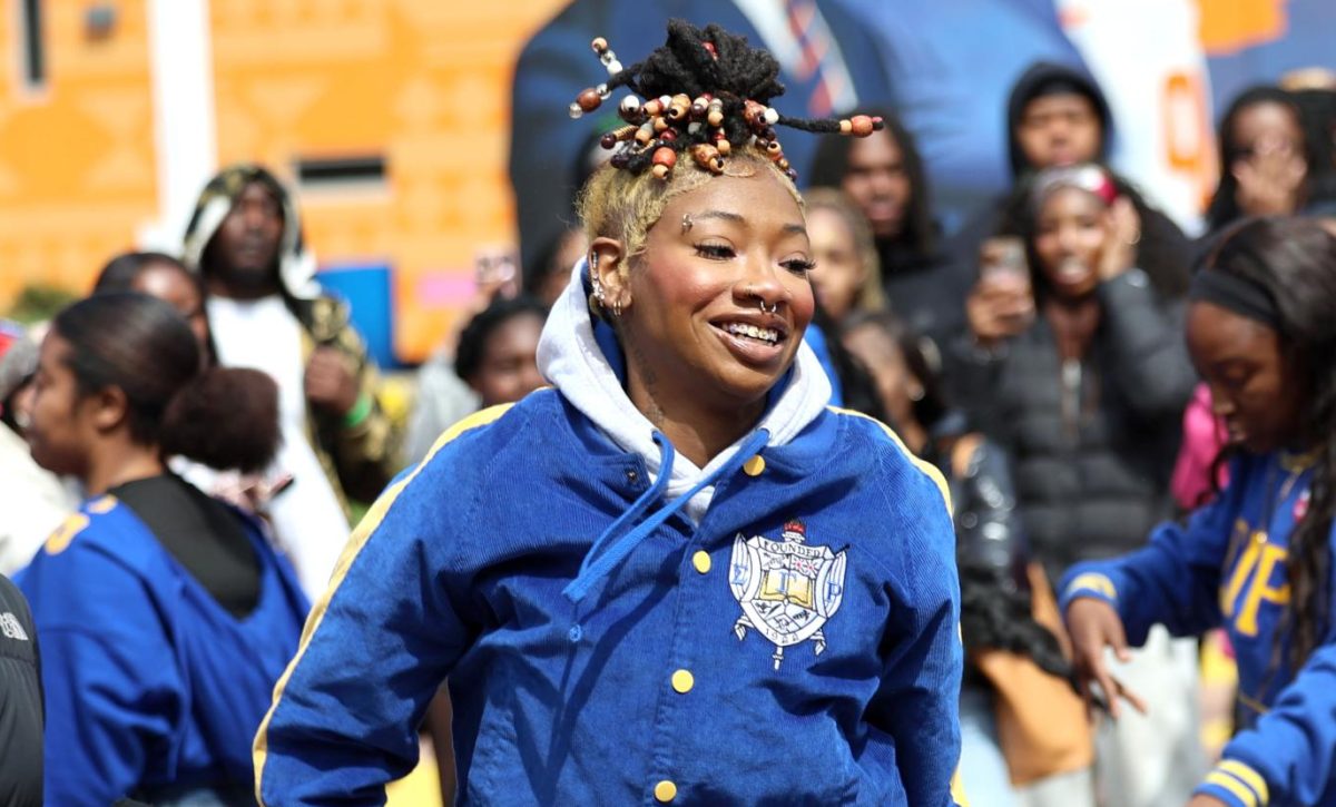 Cyncere Fountain performs with her sorority Sigma Gamma Rho during AgFest 2026 on the Ave in front of Foster Hall.
