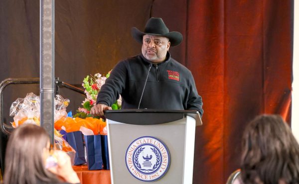 Roland Martin addresses a group of people attending the 2026 Leadhership Conference ahead of his broadcast. He spoke to the group in Gateway and urged them to get out and vote on April 21. Staff photo.